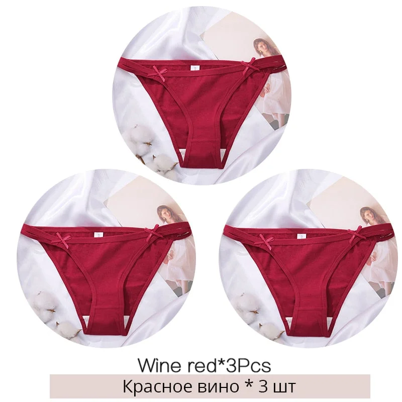 FINETOO M-2XL Bow Cotton Panties 3Pcs/set Women Briefs Girls Plus Size Underpants Low-rise Hollow Underwear Female Lingerie 2021