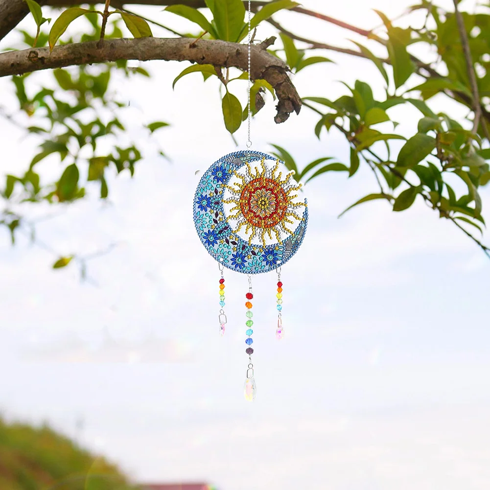 DIY Diamond Painting Light Catcher Hanging Crystal Wind Chime (Sun Moon)
