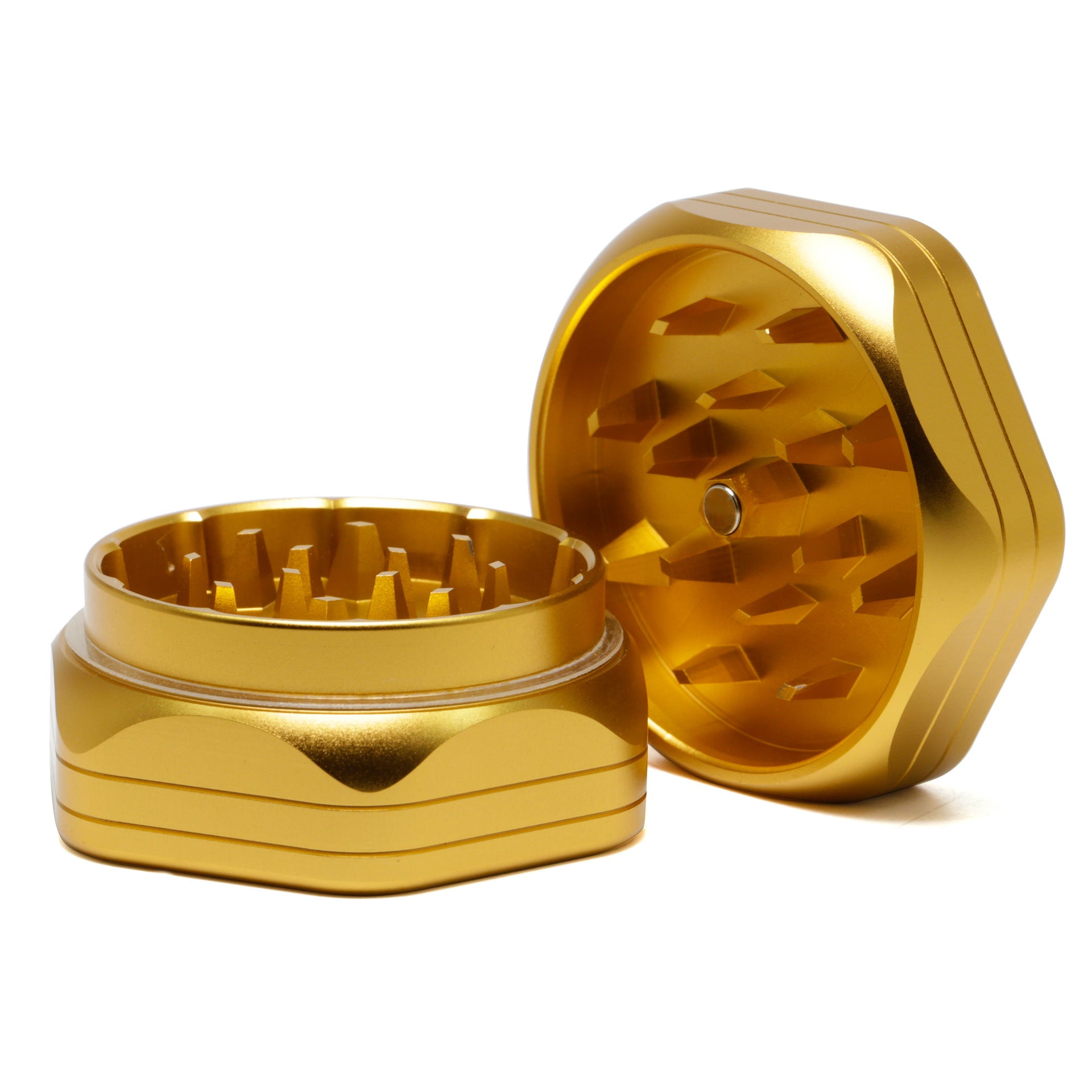 2-Layer Hexagon Aluminum Alloy Herb Crusher Grinder-Gold Color