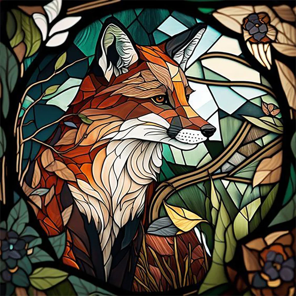 Stained Glass Fox (canvas) full round/square drill diamond painting
