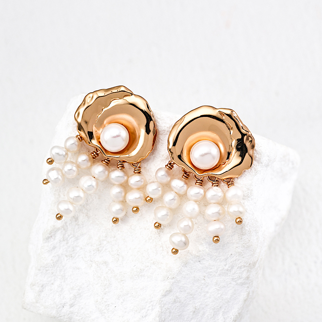 Shell Pearl Gold Plated Drop Earrings
