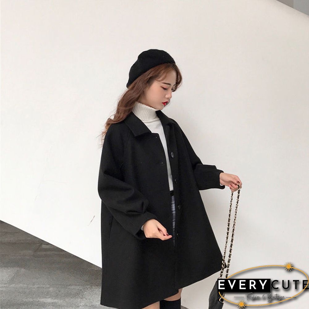 Autumn Winter Classic Women Overcoats Casual Lapel Single-breasted Loose Wool Coats Vintage Long Sleeve Chic Female Outwear