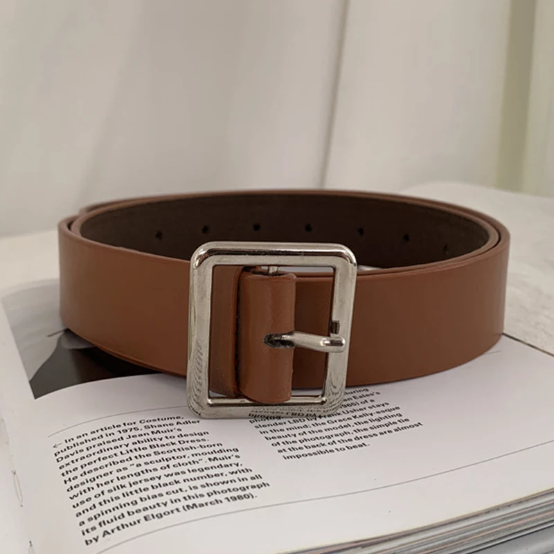 Dzgolf NEW PU Leather Belts for Women Square Buckle Pin Buckle Jeans Black Belt Chic Luxury Brand Ladies Vintage Strap Female Waistband