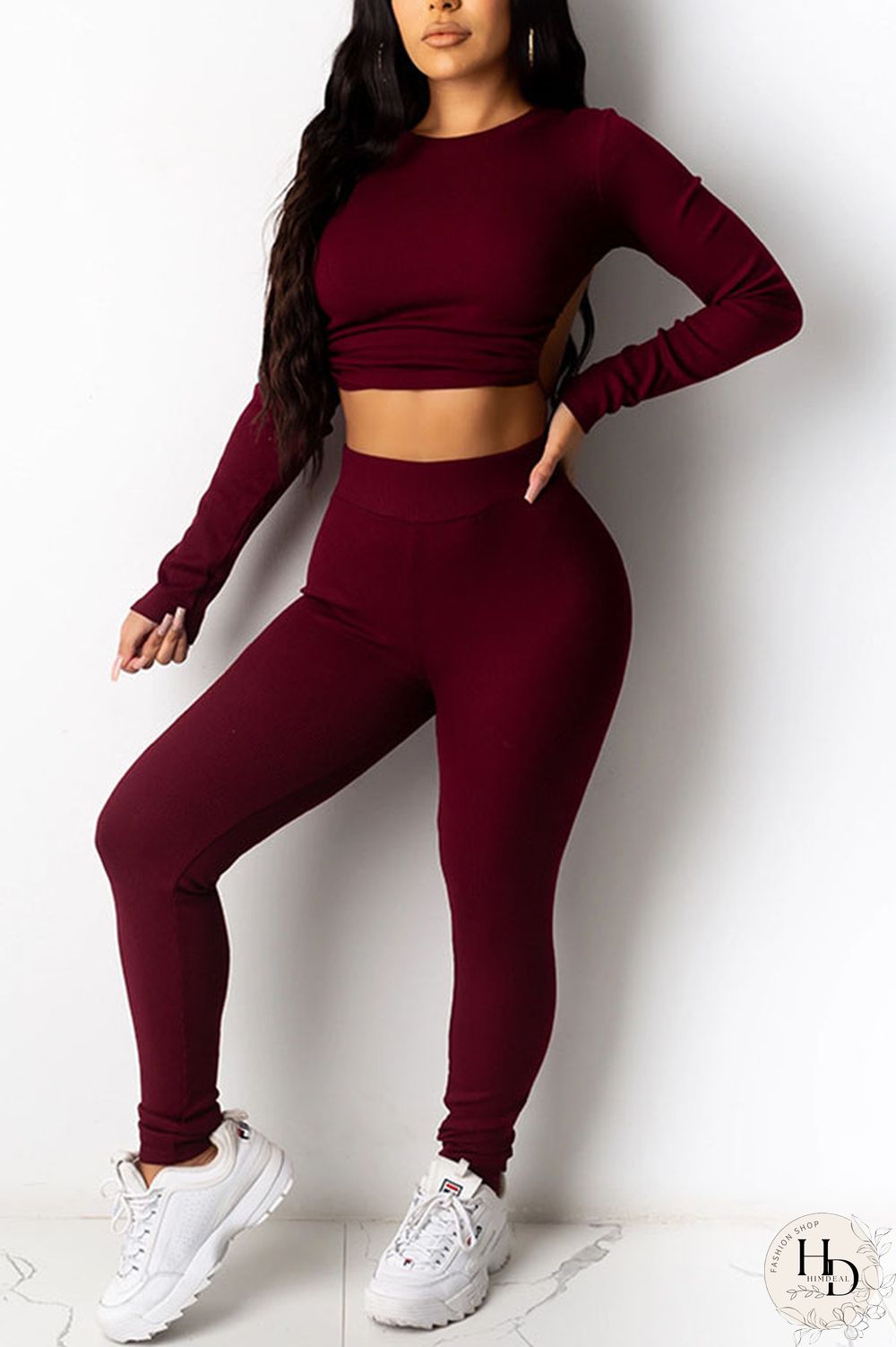 Black Sexy Casual Blends Pit Article Fabrics Solid Pierced Bandage Hollowed Out Backless O Neck Long Sleeve Regular Sleeve Short Two Pieces