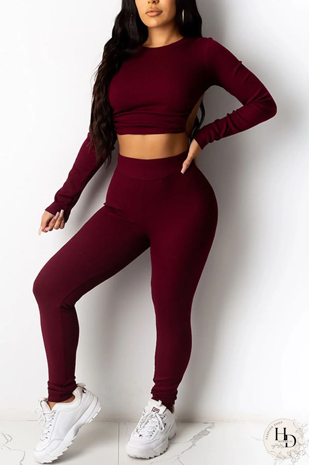 Black Sexy Casual Blends Pit Article Fabrics Solid Pierced Bandage Hollowed Out Backless O Neck Long Sleeve Regular Sleeve Short Two Pieces