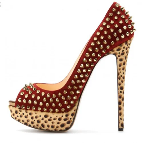Women'S Peep Toe Stiletto Heels Elegant Evening Rivets Pumps Vintage Platform Shoes |FSJ Shoes