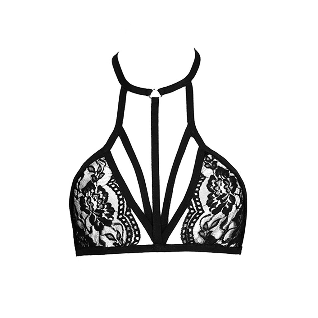 Lidudu Sexy Hollow Out Women Bra Halter Bandage Brasieres Ultra-Thin Lace Underwear Transparent Mesh Black Bralette Sexy Lingerie 브라