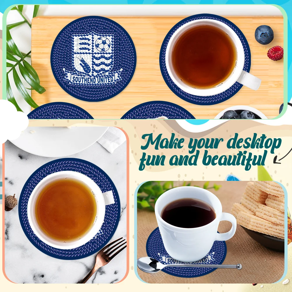 6Pcs Wooden Southend United Football Club Rhinestone Dot Coasters for Party Decor 