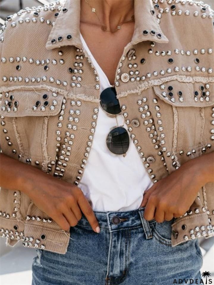 Super Cool Rivets Denim Biker Jacket