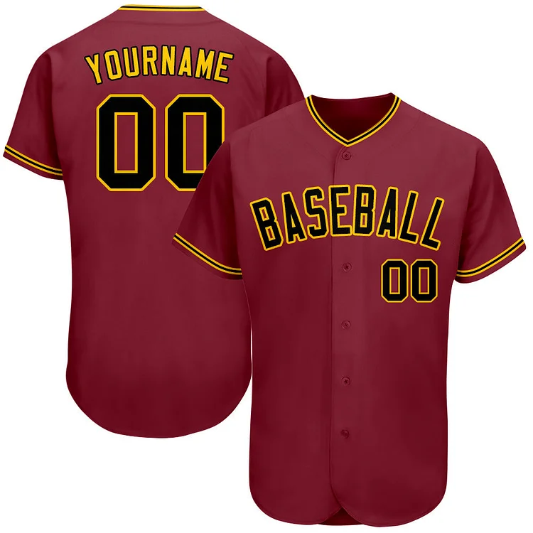 Custom Crimson Black-Gold Baseball Jersey