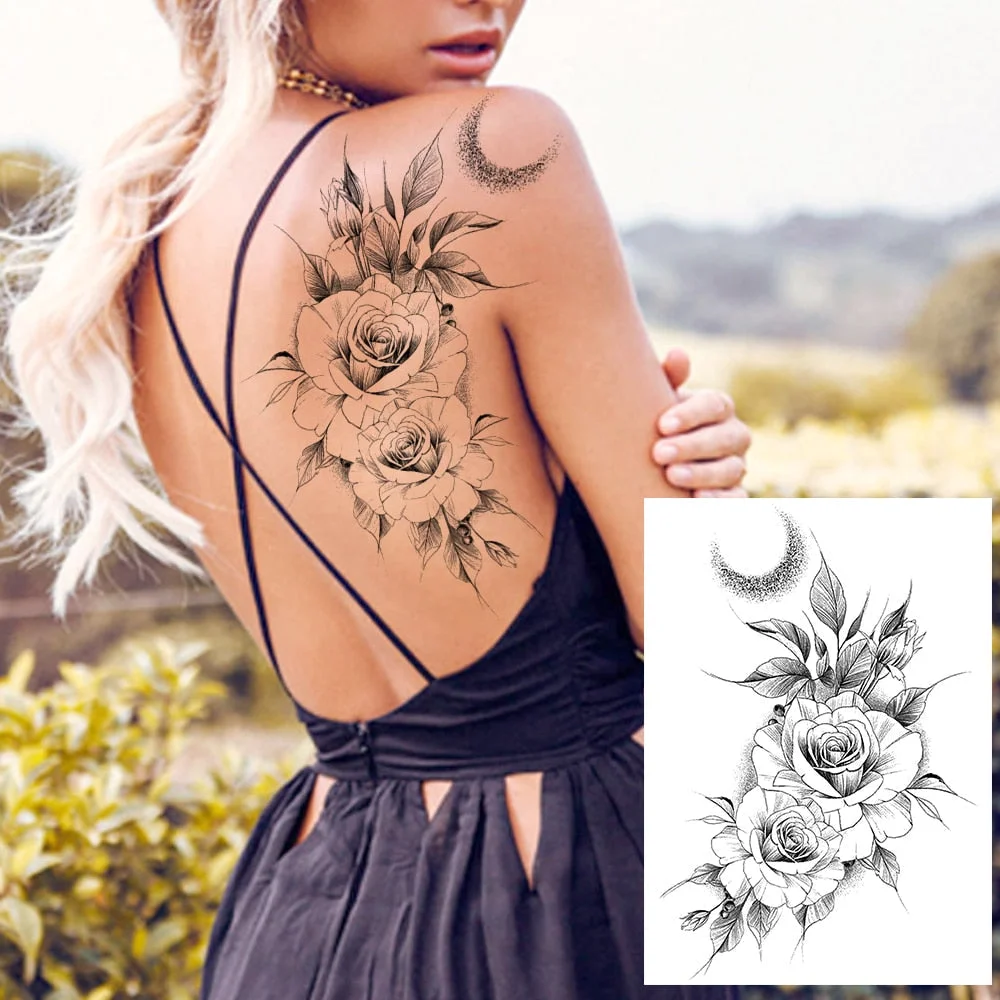 Realistic Sexy Peony Tattoos Temporary Women Adult Flower Arm Tattoos Sticker Waterproof Fake Floral Bloosom Body Leg Art Tatoos 530-1