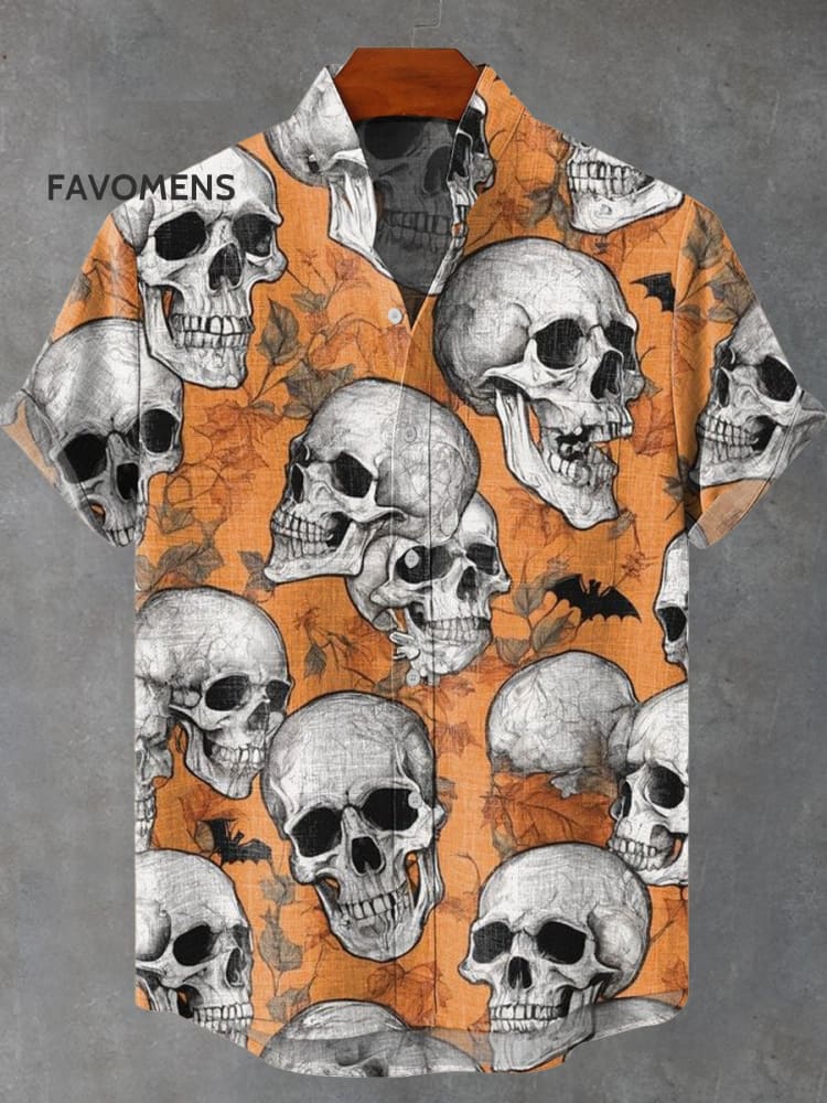 Vintage Dark Death Skull Print Casual 100% Cotton Shirt Multicolor / S