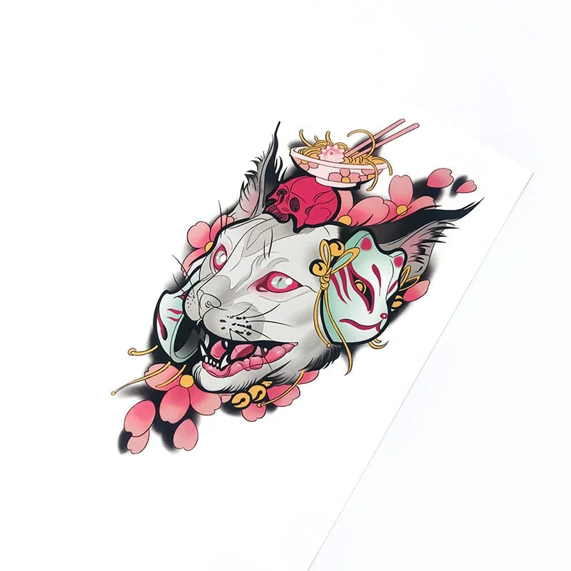 Colorful The Cat Demon Fake Tattoo Stickers for Men Women Arm Body Art Waterproof Temporary Tattos Tatuajes Temporales Decals