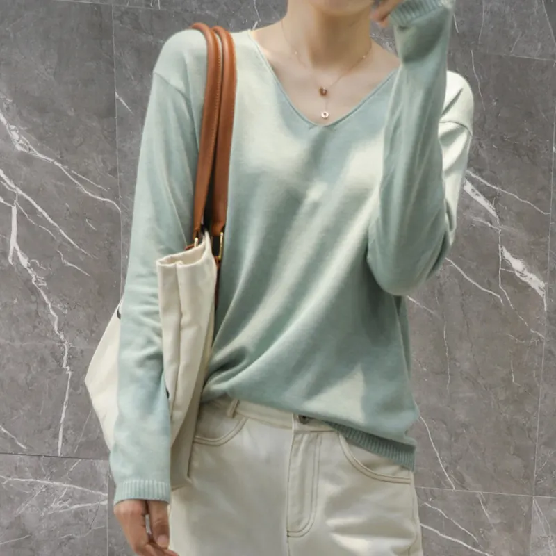 Churchf Churchf Style Autumn Winter Woolen Sweater Female V Gets Short Money Inside Build Head Sweater Slim Bottom Sweater