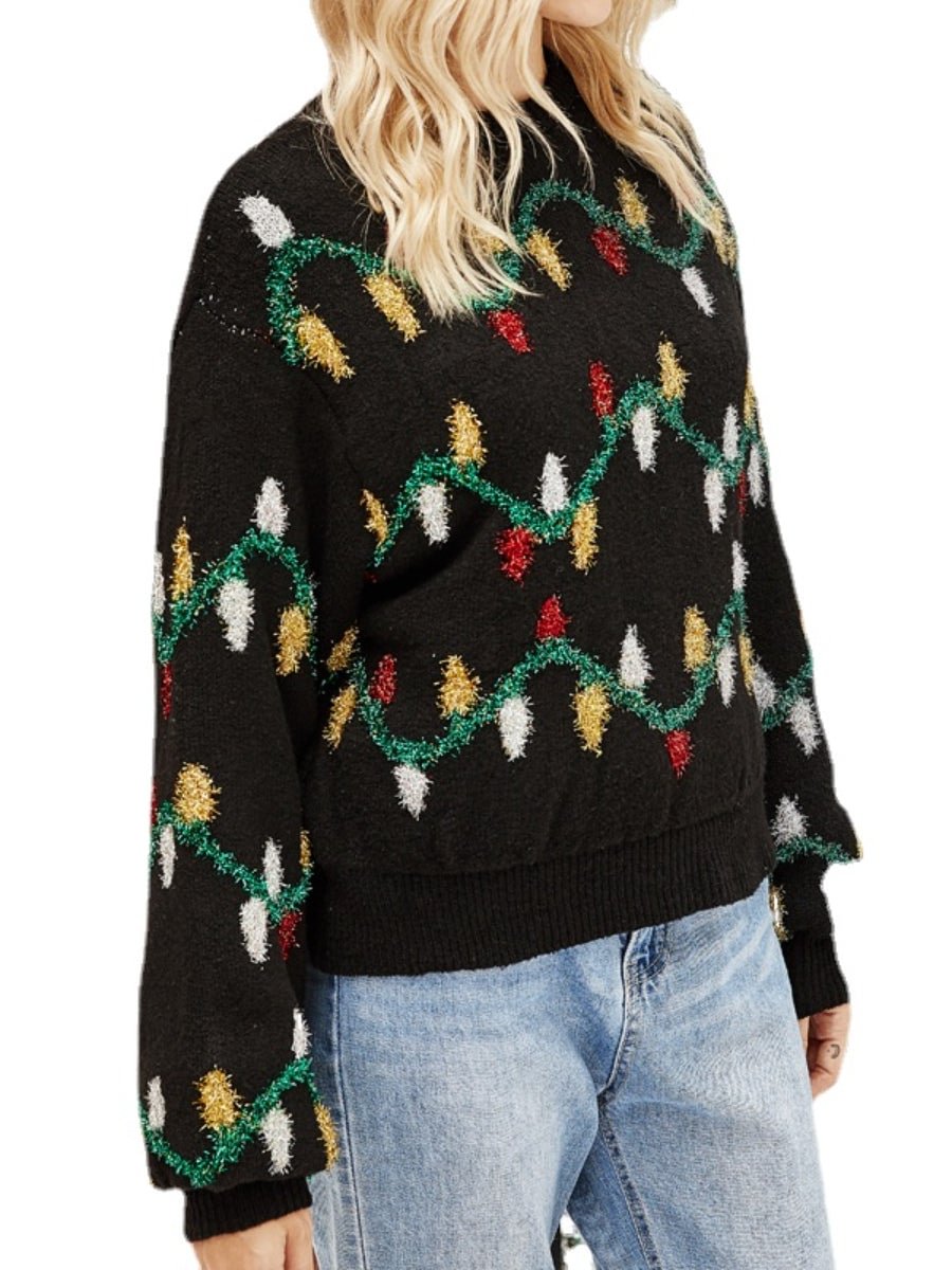 Christmas Sweaters Lantern Printed Loose Round Neck Long Sleeve Pullover Sweater