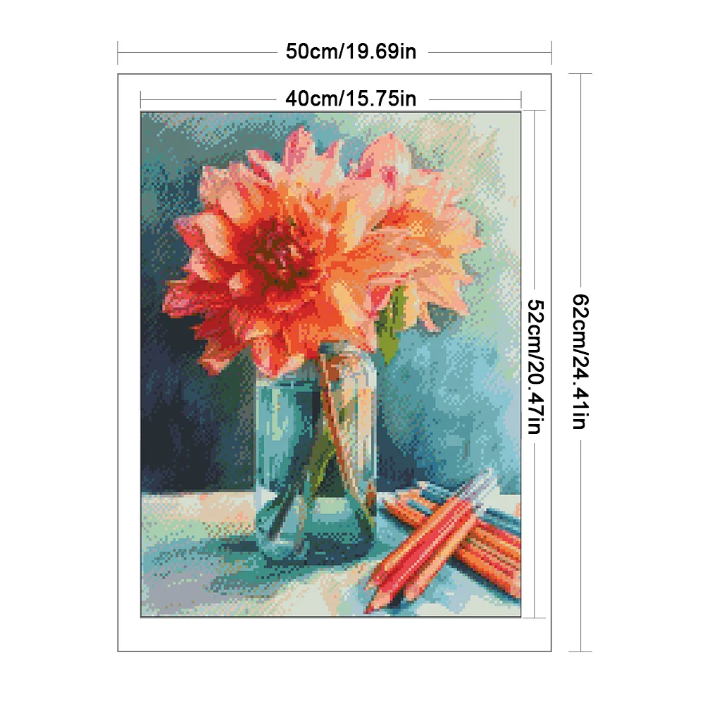 9CT Full Stamped Cross Stitch Bead Embroidery- Flower(Canvas|40*52CM)