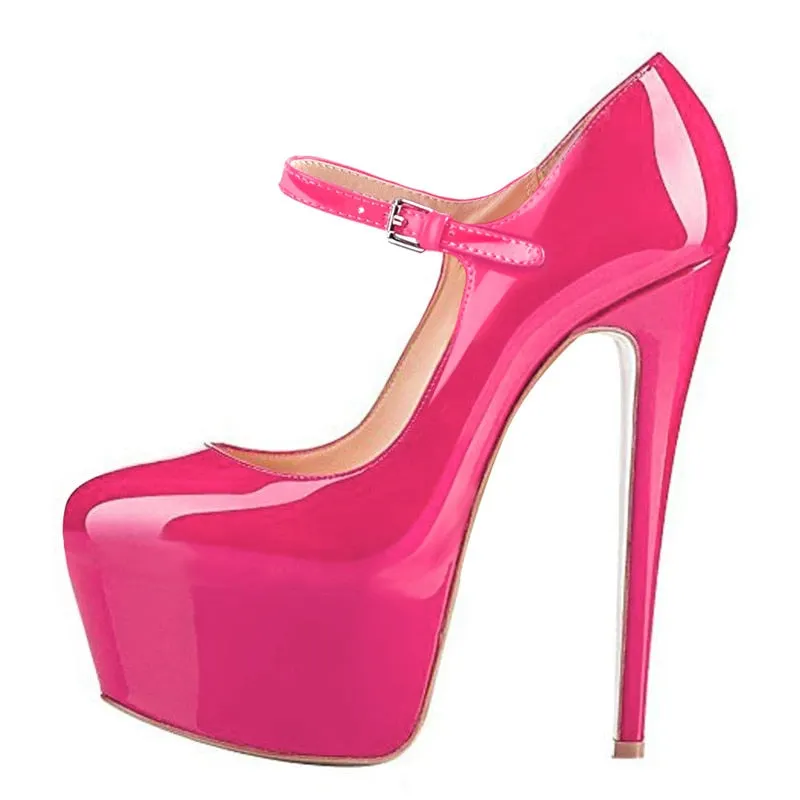 Onlymaker Women Mary Jane Platform Pumps Ankle Strap Stiletto 15~16cm High Heels Dress Buckle Shoes Large Size US5~US15