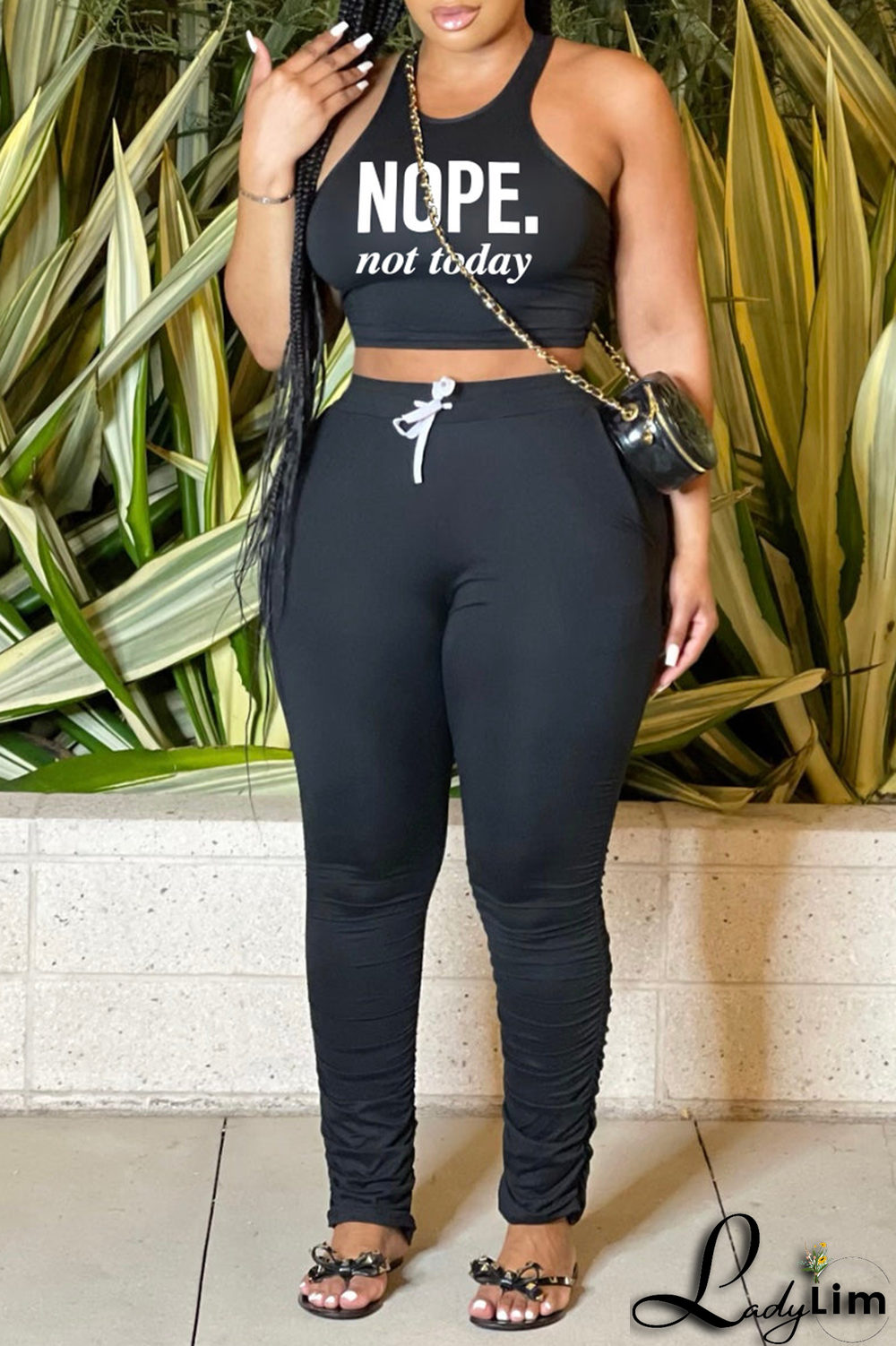 Blue Fashion Print Split Joint U Neck Sleeveless Two Pieces