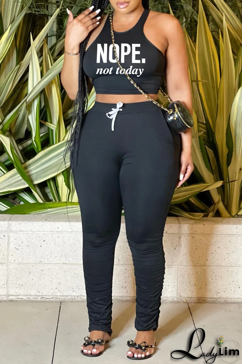 Blue Fashion Print Split Joint U Neck Sleeveless Two Pieces