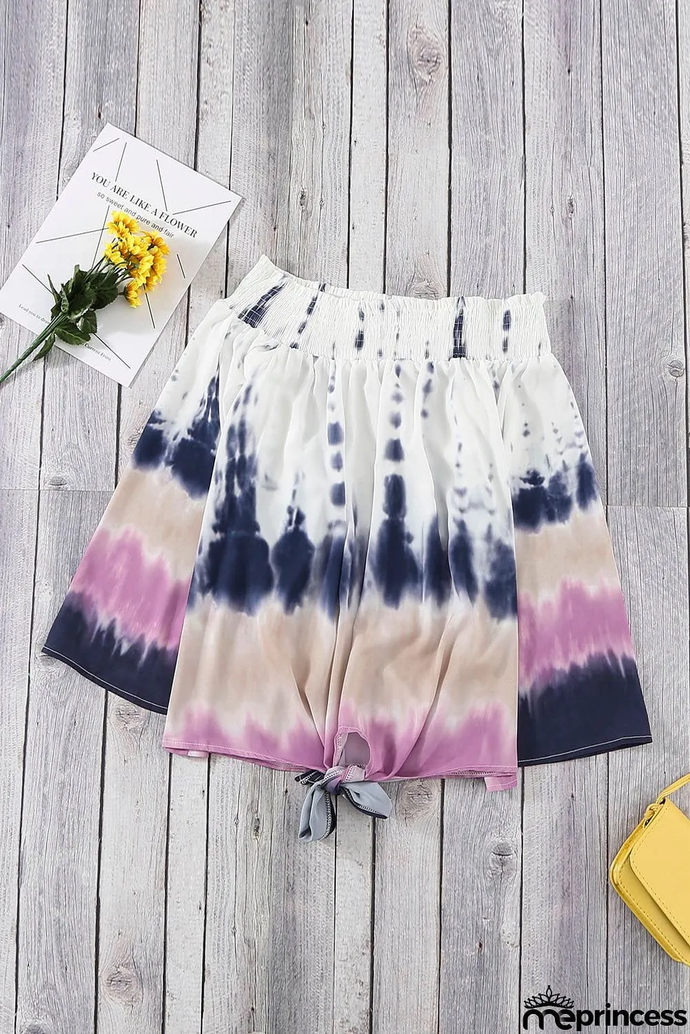 Love Triangle Tie Dye Flare Sleeve Off Shoulder Tie Top