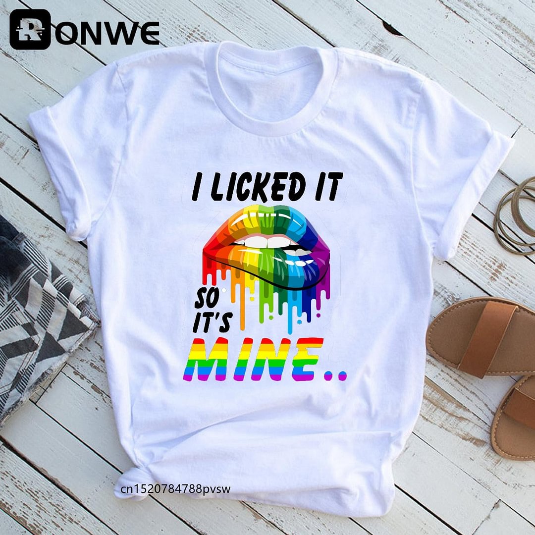 I Licked It So It's Mine Graphic Black T shirt Summer Girl LGBT Harajuku 90s Clothes Female Tops Tee,Drop Ship