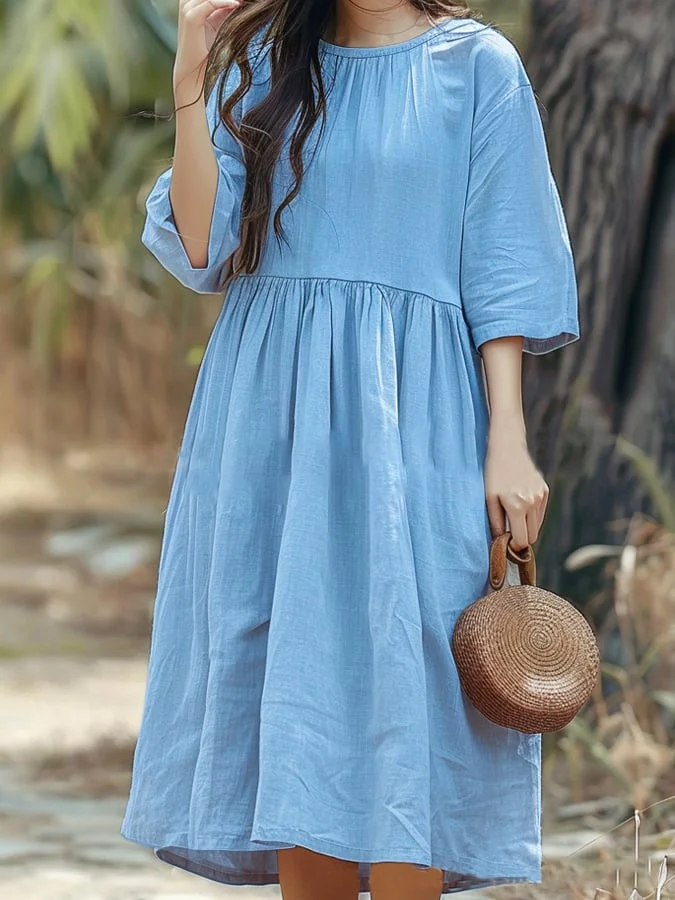 Women's Casual Elegant Cotton And Linen Dress
