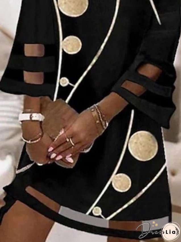 Casual Dress T Shirt Dress Tee Dress Sheath Dress Mini Dress Black 3/4 Length Sleeve Print Cut Out Summer Spring V Neck Fashion S M L XL XXL 3XL for Women