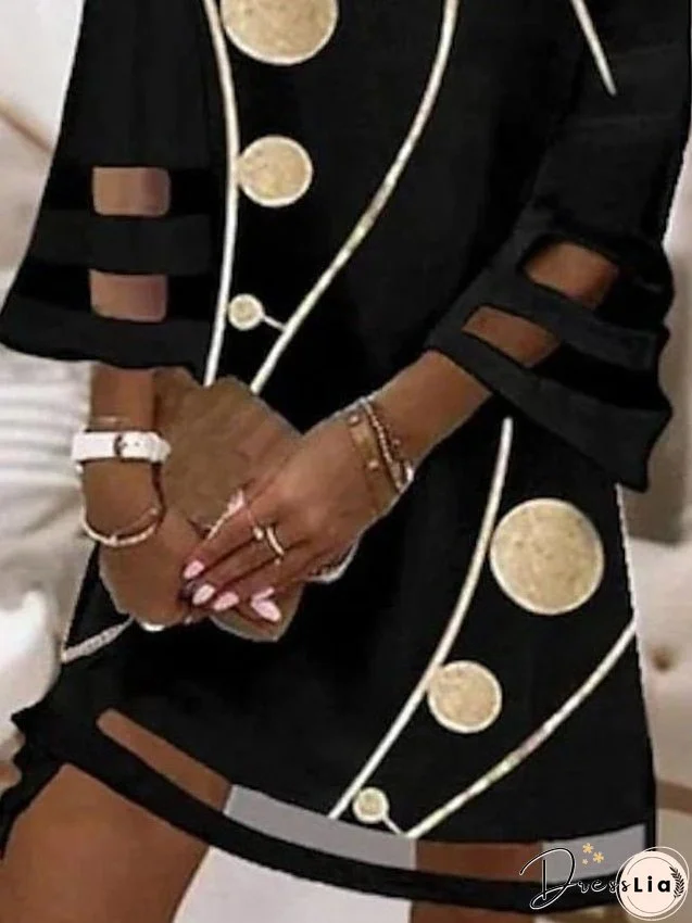 Casual Dress T Shirt Dress Tee Dress Sheath Dress Mini Dress Black 3/4 Length Sleeve Print Cut Out Summer Spring V Neck Fashion S M L XL XXL 3XL for Women