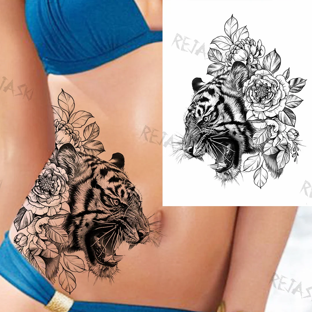 Sdrawing Tiger King Creative Temporary Tattoos For Men Adults Wolf Bowknot Owl Lion Forest Fake Tattoo Sticker Chest Arm Tatoos DIY
