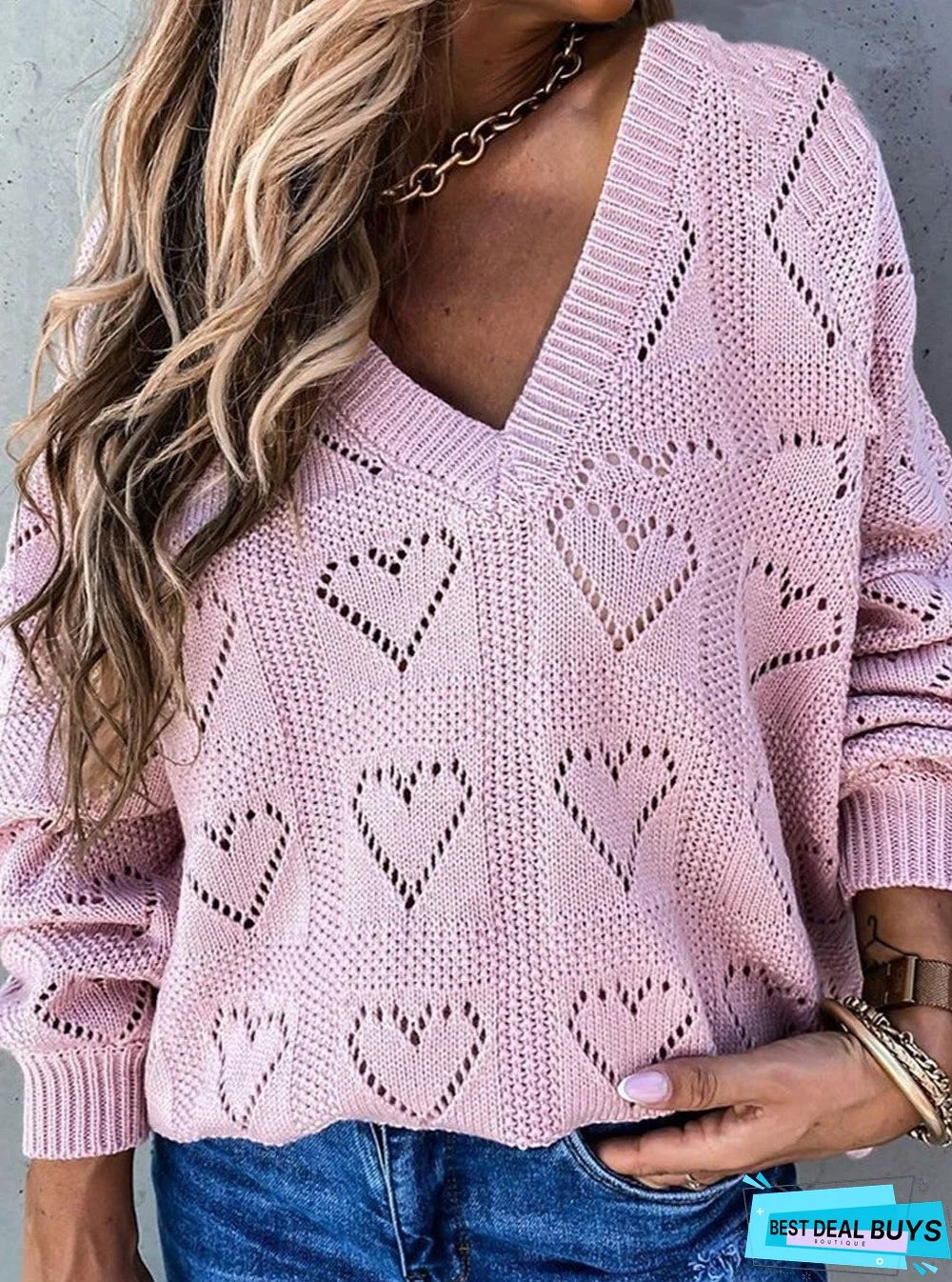 Fashion V-Neck Hollow Casual Long-Sleeved Sweater