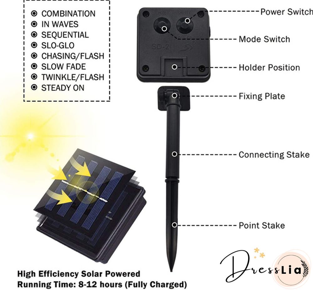 8 Modes 300LEDs Copper Wire String Lights Solar Power Fairy Light IP65 Waterproof Indoor Outdoor Christmas Decoration Lighting for Home, Garden, Party, Path, Bedroom, Wedding, DIY Decoration