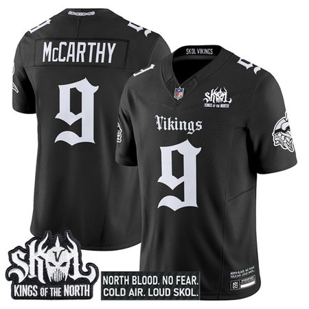 Men's Minnesota Vikings #9 J.J. McCarthy Black 2025 F.U.S.E. Kings of the North Patch "Gothic Norseblood Edition" Vapor Untouchable Limited Stitched Football Jersey