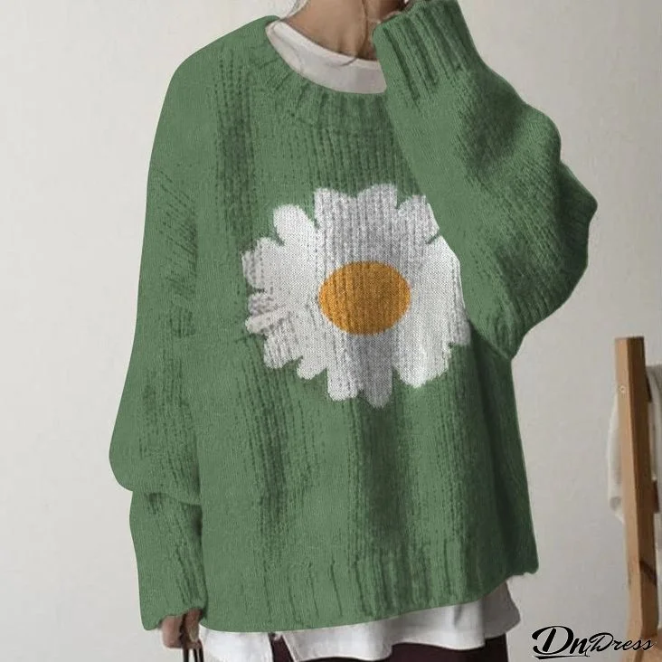 Youthful Floral Print Long Sleeve Sweater