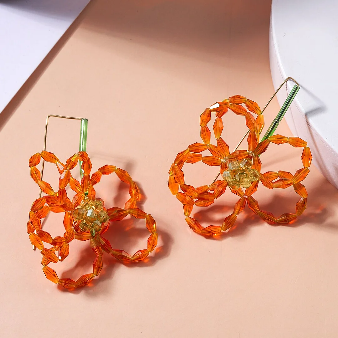 Dvacaman Orange Light Purple Flower Earrings High Quality Handmade Acrylic Beaded Flower-Shaped Dangle Earring For Women Jewelry