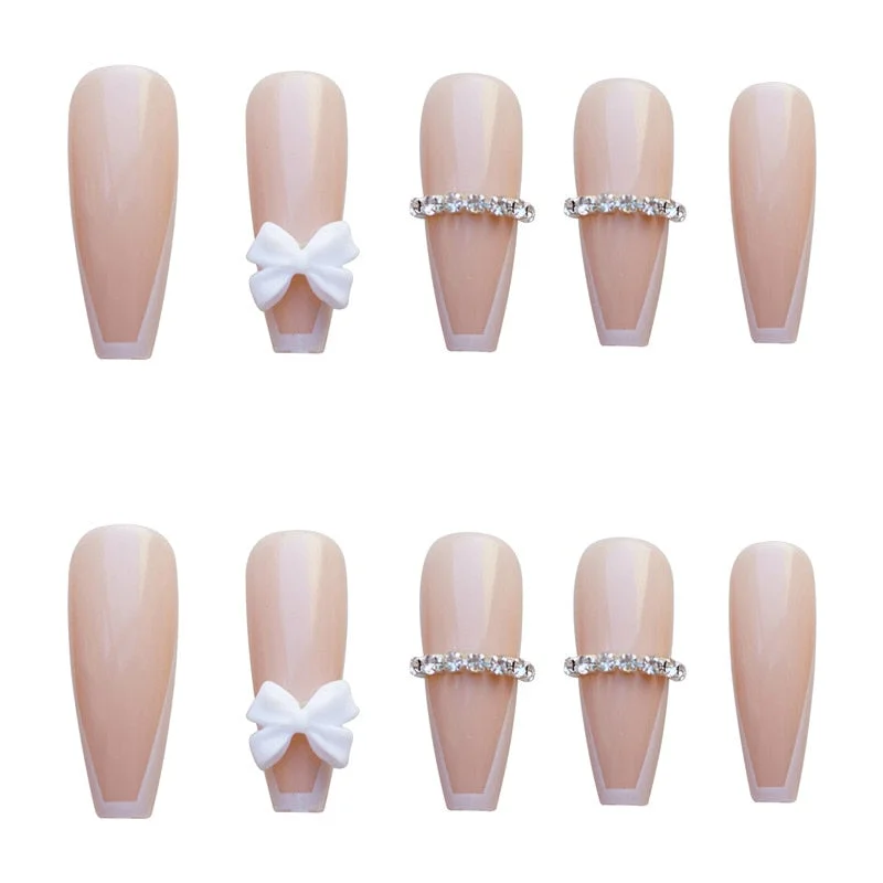 24pcs Girls Japanese French Style Fake Nail nude color mid-length Waterproof False Nails Summer Fashion Nail Art Tips with Glue-Nail Inspo