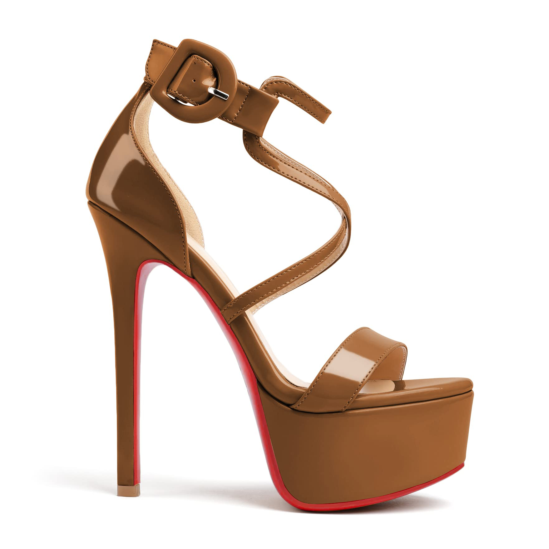 150mm Open Toe Platform Sandals Ankle Strap High Heel Red Bottom Summer Shoes for Women-MERUMOTE
