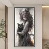Black And White Girl And Cat-14CT Counted Cross Stitch 50*100cm/19.69*39.37in(Big Size) tapestrymarket