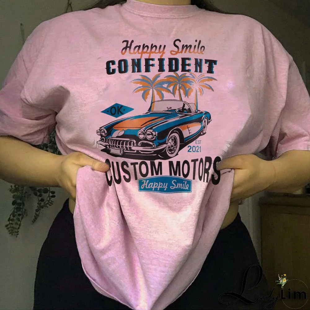 Gothic print Round Neck loose short sleeves t-shirt