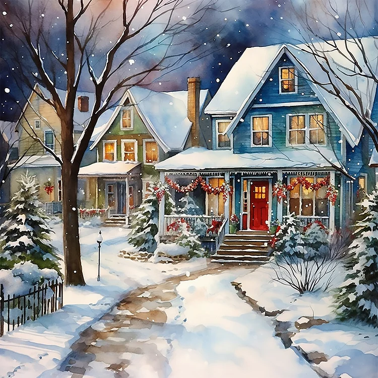 Winter Snow Street 40*40CM (Canvas) Full Round Drill Diamond Painting gbfke