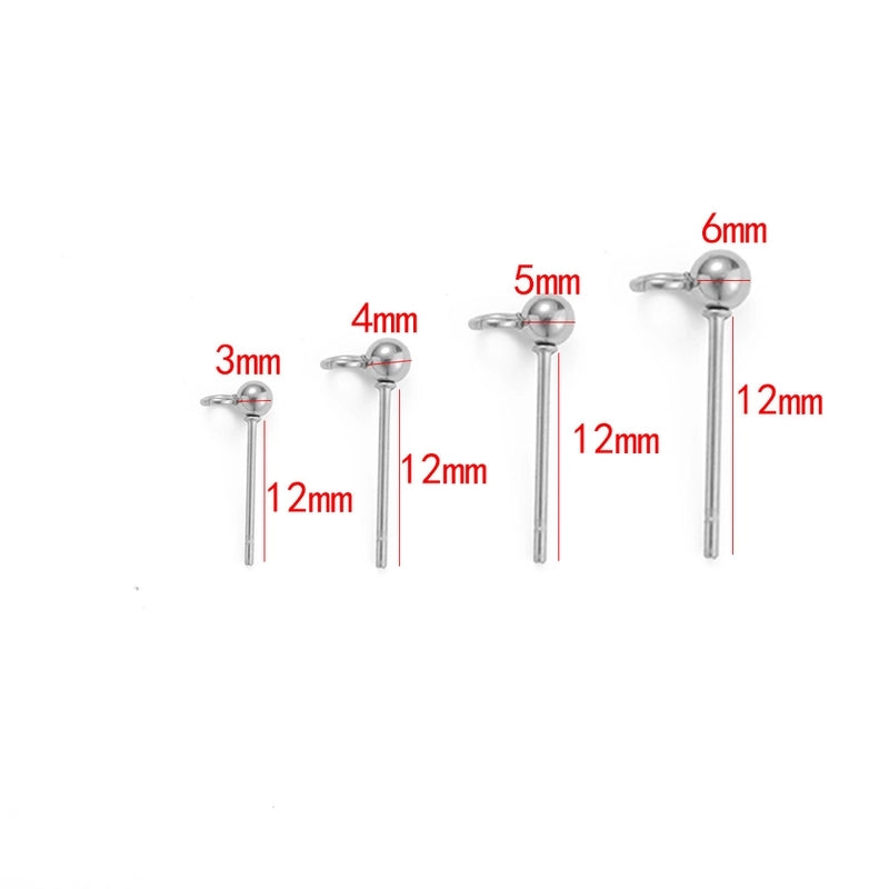 50 PCS/Package Diameter 3mm Diameter 4mm Diameter 5mm 304 Stainless Steel Solid Color Earring Findings