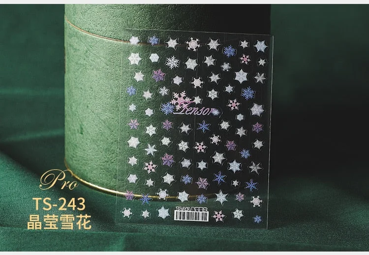 5D Christmas SnowFlake Snowman Nails Art Sticker Pro Frosted Thin Transparent Embossed New Year Nail Art Design Nail Stickers-Nail Inspo