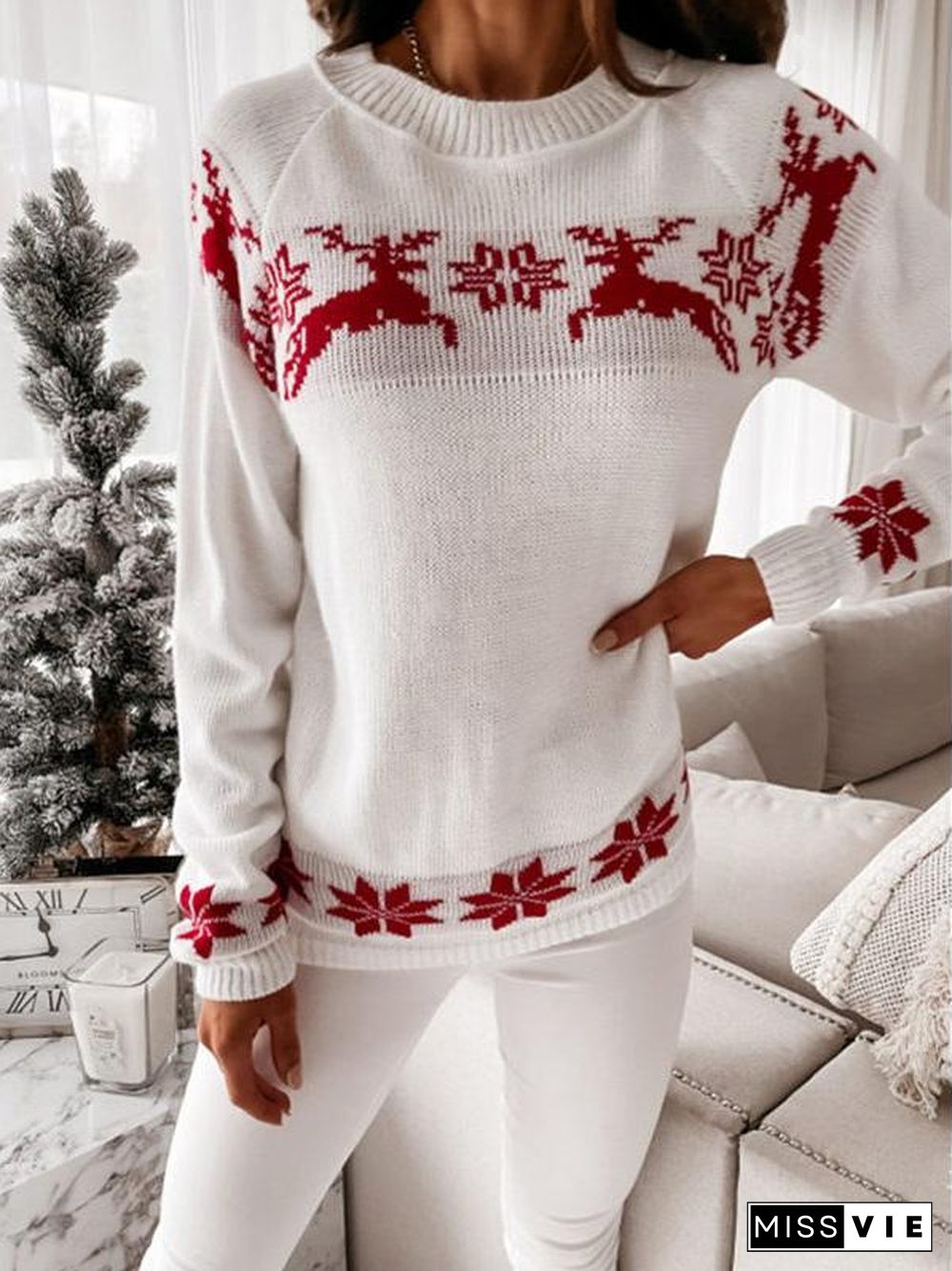 Women's Knitted Scoop Neck Long Sleeve Sweater Top