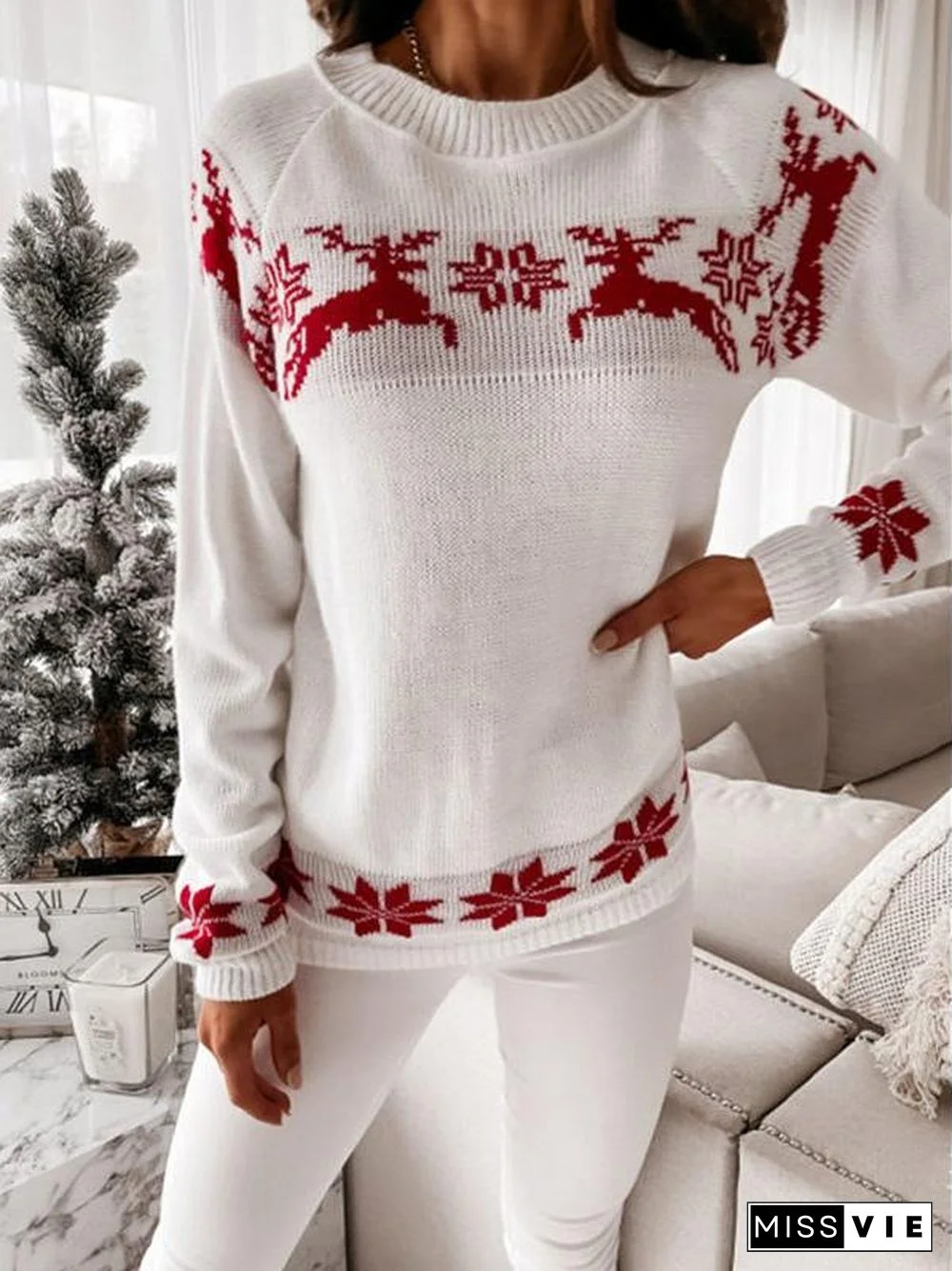 Women's Knitted Scoop Neck Long Sleeve Sweater Top