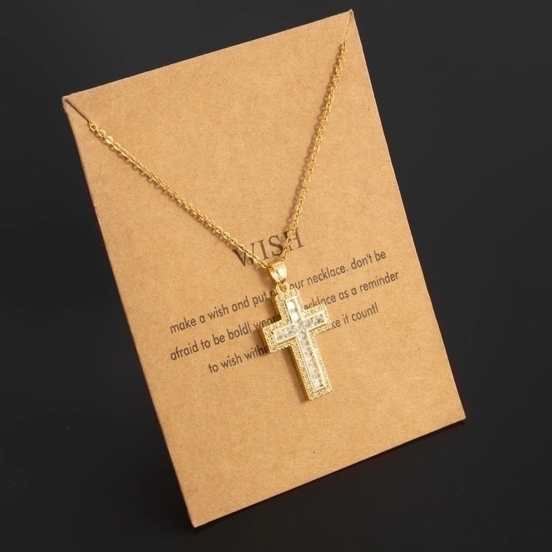 Stainless Steel 18K Gold Plated Minimalist Plating Inlay Cross Zircon