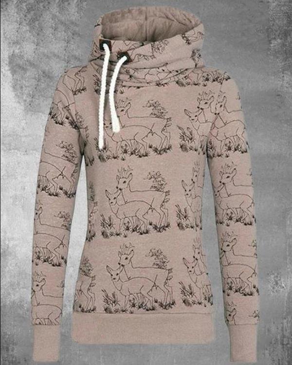Animal Print Casual Cotton-blend Fleece Hoodie Sweatshirt