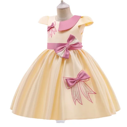 2021 Formal Kids Vintage Embroidery Dress For Girl Children Costume Prom Party Princess Dresses Girls Vestido Short Sleeve Gown