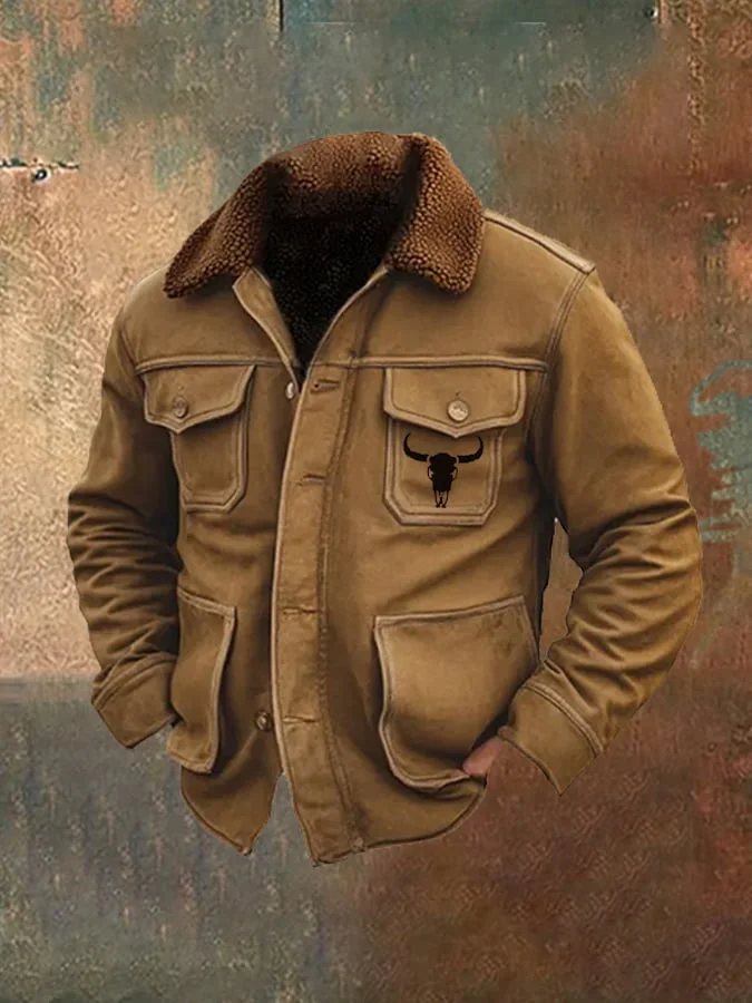 Men's Outdoor Vintage Wool Collar Multi-Pocket Jacket