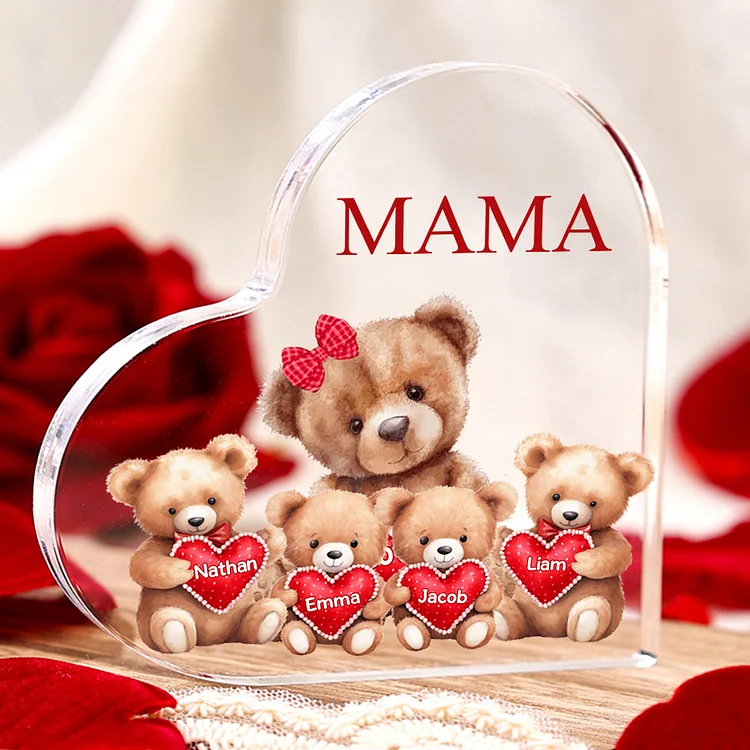 Kettenmachen Personalisierte 4 Namen & Text Teddybär Familie Acryl-Deko Schreibtischdekoration für Mutter