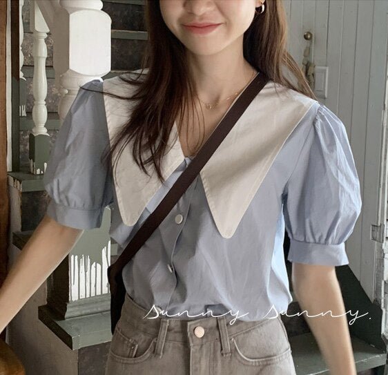 New Womens Blouse Summer Tops Femme Spring Women Shirt Blue Short Sleeve Cotton Girls Women Blouse Plus Size Blusas Solid Loose