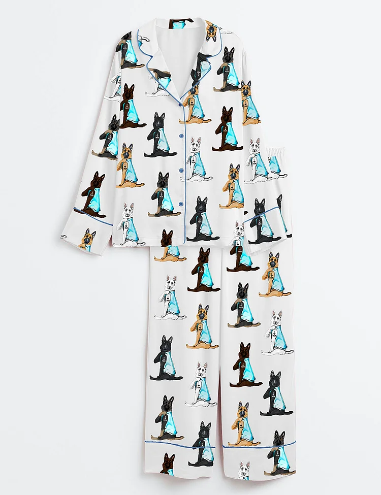 Women&rsquo;s German Shepherd I Love Mom German Shepherd Dog Lover Dog Mom Print Long Sleeve Satin Pajama Set